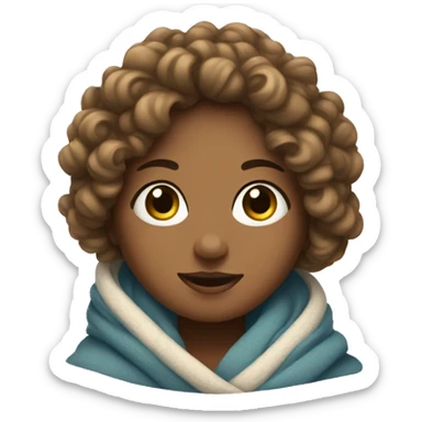 a girl with curly hair wrapped in a blanket sticker