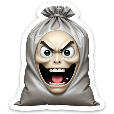 Super idol with a monster head screaming with part of a giant plastic bag around it and it has no eyes and the head is almost entirely covering his face but the part that you can still see of the actual super idols head is whitish gray and the background is pitch black sticker