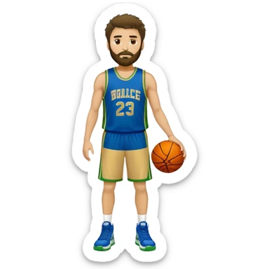 full body wHITE MAN WITH GOLD TEE BEARD DARK SHAGGY HAIR BASKETBALL PLAYER WEARING BLUE AND GREE UNIFORM sticker