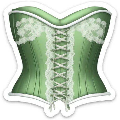 Sage green corset with white lace and bows, isolated sticker