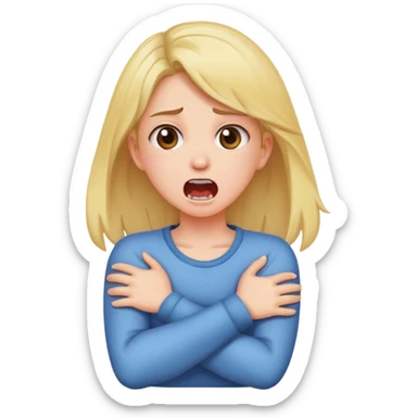 a girl crossing her arms while holding her neck with a screaming face  sticker