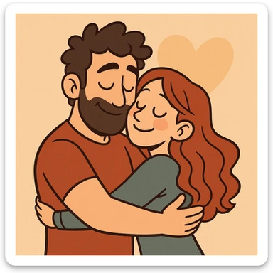 cartoon style illustration of a couple hugging, showing affection and love, warm and romantic mood sticker