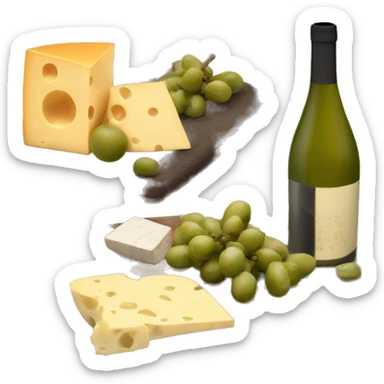 Cheese board and wine and green olives  sticker