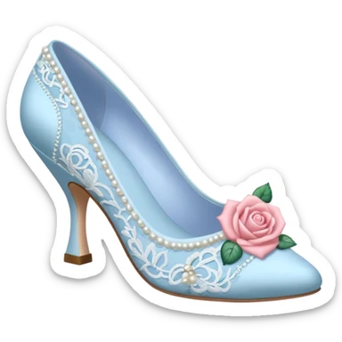 pastel blue kitten heel with lace pearls and rose sticker