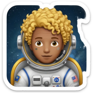 Astronauts, Young, male, dark skin, yellow curly hair sticker