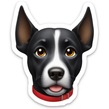black dog, playful, running, big jowls, sad puppy eyes, wings, winged dog, angel wings,red collar sticker
