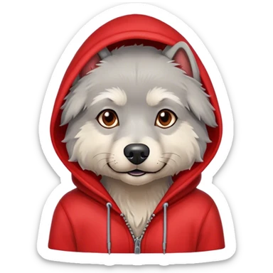 Gray dog scruffy red hood sweatshirt  sticker