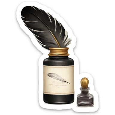 a feather quill and ink bottle sticker