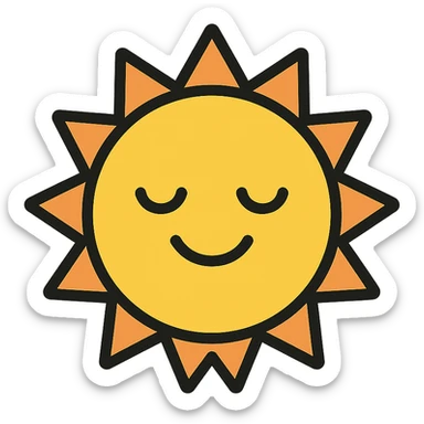 A sun with a content expression, in the style of a lineal color icon with black outlines sticker