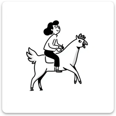 hilarious chicken jockey meme, person riding giant chicken like a jockey, comical, silly internet meme sticker