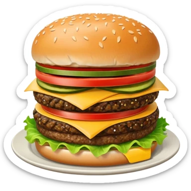 Draw a hamburger on a plate using a downward-facing camera, ensuring the object remains stationary without rotation or tilt. sticker