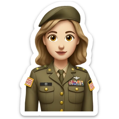 White girl in army uniform with brown hair and hazel eyes sticker