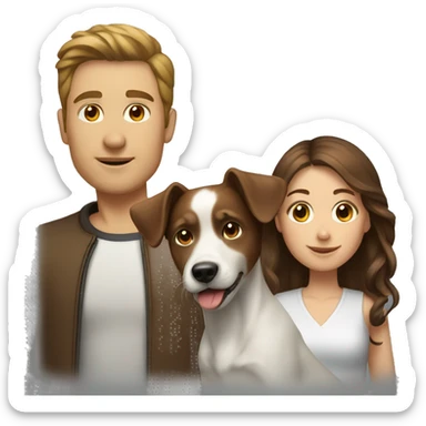 Man brown hair, woman brown hair, white dog sticker