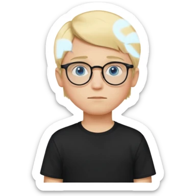 Blonde teen boy with medium short middle parted hair,blue eyes, round Glasses looking judging to the Side sticker
