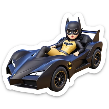 scale racing sexy fitted Batgirl’s masculine midnight-colored tight outfit 1970’s tv style dark knight stealthy accurate sporty safe plush deluxe off-road pursuit drifting F1 car lexus (black hair,reclining and relaxed torso and shoulders back against seat) rally sticker