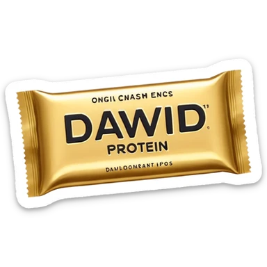 protein bar gold wrapper that says David on it in black font  sticker