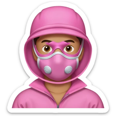 man in pink protection clothes with full-faced pink mask covered whole face sticker