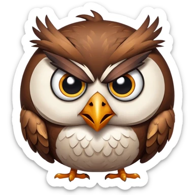 Angry Birds style owl, round body, expressive angry eyes sticker