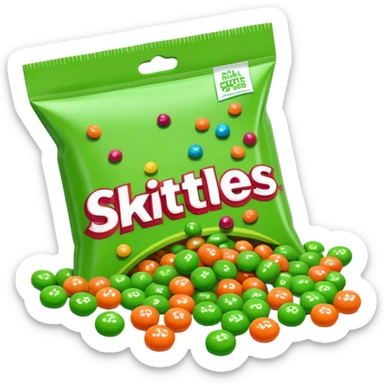 Ultra minimalist Skittles package with all green candy pieces spilling out sticker