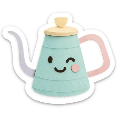pour-over kettle, full body, winking, soft pastel colors sticker