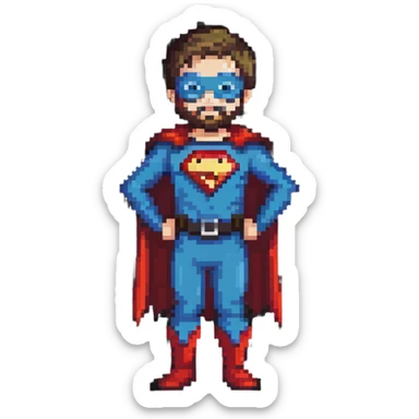 kid with beard wearing homemade superhero costume sticker