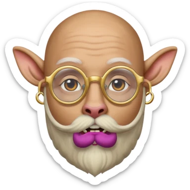 bald man with long goat beard and parti glasses and big gold ring earring and face tattoed sticker