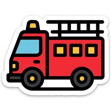 red and black fire truck icon with color outline sticker