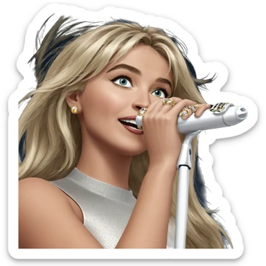 blonde girl singing with jewelry sticker