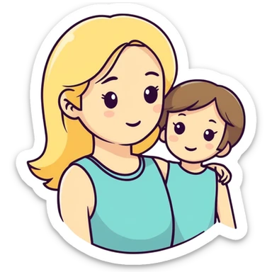 Blonde mother with brunette daughter sticker