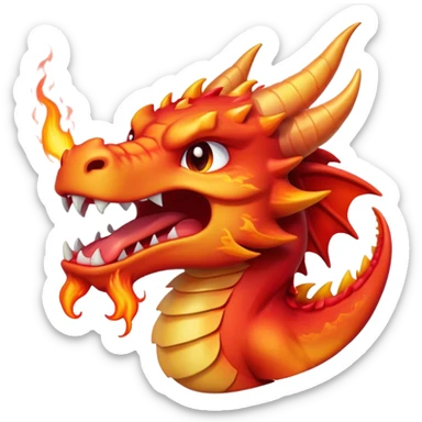 Cinematic Cute Yawning Fierce Fire Dragon Portrait Emoji, Head tilted slightly with a dramatic, wide-open yawn, revealing a fearsome yet endearing scaled visage bathed in searing reds and oranges, with gentle flames licking around its open mouth; rendered with realistic detail and flickering natural light, high shine, relaxed yet fierce, styled with a dash of smoldering charm, soft glowing outline, capturing the essence of a sleepy but spirited inferno ready to unleash a tender blaze of warmth! sticker