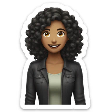 Mujer pelo rizado largo, morena riendo  sticker
