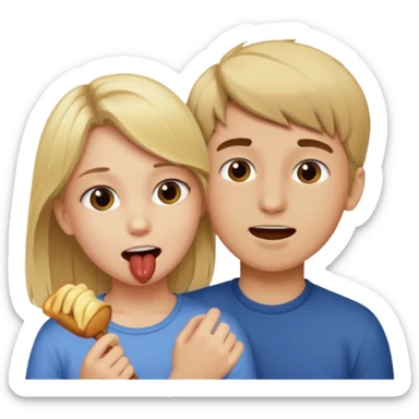 Blonde girl biting brown hair boy sticker