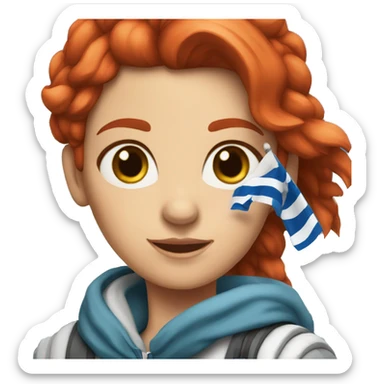 a red hair female on everest with greek flag sticker