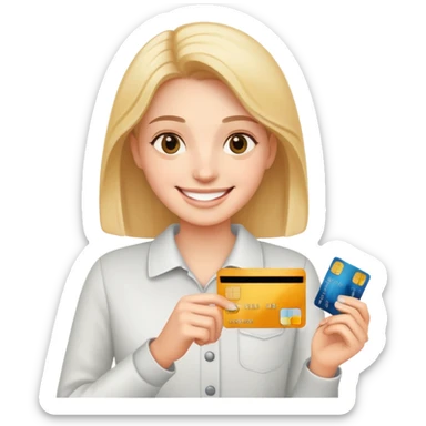 smiling with credit card sticker