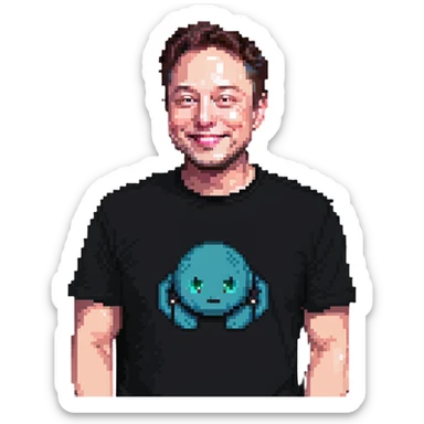 Elon Musk, smiling, casual outfit, pixelated details sticker