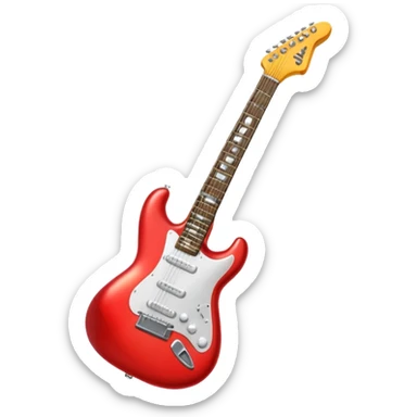 A 3D Apple-style emoji showing the word "ROCK" in bold metallic letters, with a small electric guitar leaning on the text, vibrant glowing effect, playful and energetic cartoon style, symbolizing rock music. sticker