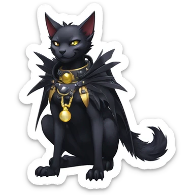 cool edgy beautiful pretty anthro godly legendary powerful colorful black shiny fantasy elegant nargacuga-bat-cat-Fakemon wearing a collar, techwear punk style, full body sticker
