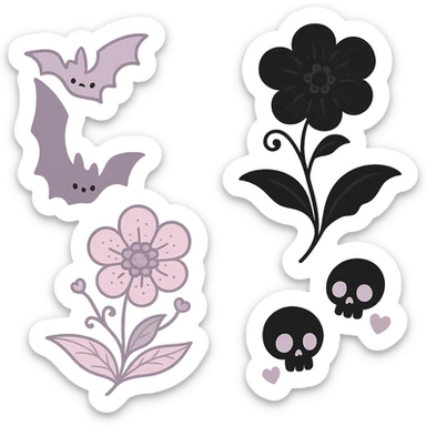 Remove the background and any text from this goth banner, keep it cute, expressive, minimal, in the style of imagen-4-fast-KaUtLiSA10F, with a transparent background. sticker