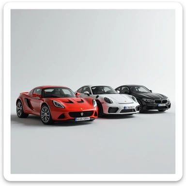 four cars together in one image, photorealistic style sticker
