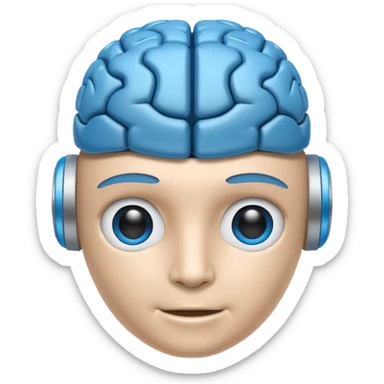 A simple emoji of a friendly robot head with a visible human brain on top, symbolizing learning AI, emoji style sticker