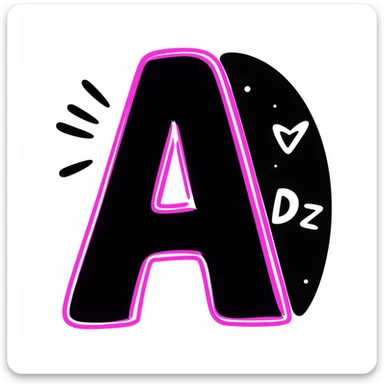 Capital letter A with neon glowing effect sticker