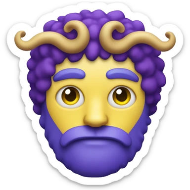 A blue man with yellow cat eyes, purple afro and beard, with ram horns sticker