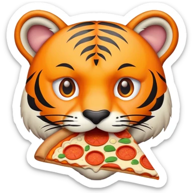 tiger face eating pizza for Twitch emote sticker