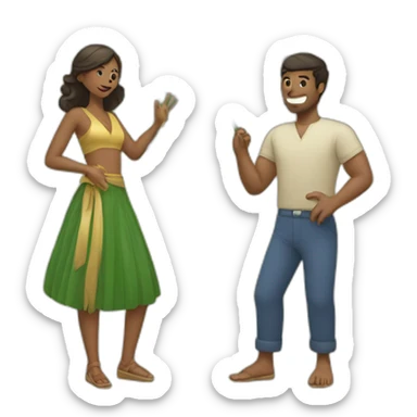 woman fanning a man with palm leaves sticker