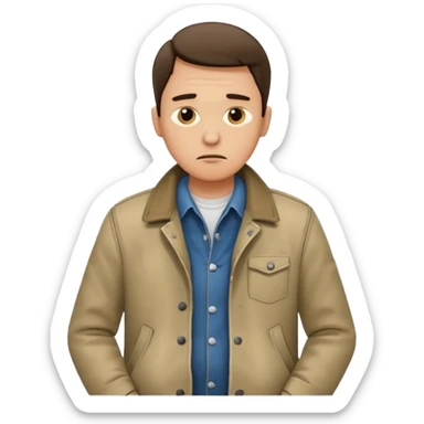 Un hombrecito con expresión triste revisandose los bolsillos y están vacíos sticker