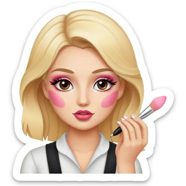blonde makeup artist applying blush sticker