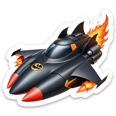 batmobile in rocket ship boom rocket at take-off in fire sticker