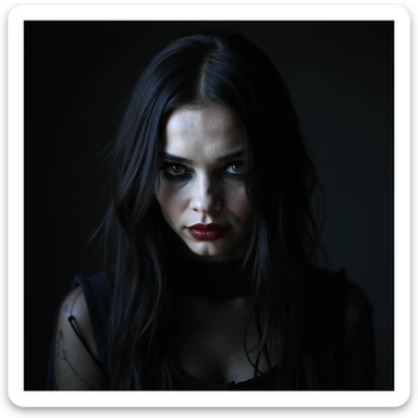 BLACKPINK inspired goth emoji, photorealistic style, black mesh, dramatic shadows, pale skin, gothic atmosphere sticker