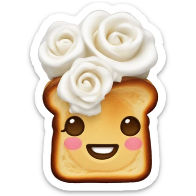 Toast with rose-shaped white whipped cream sticker