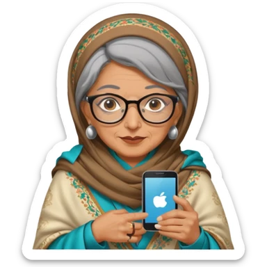 persian old woman Persian shawl with smartphone and glasses, half body sticker